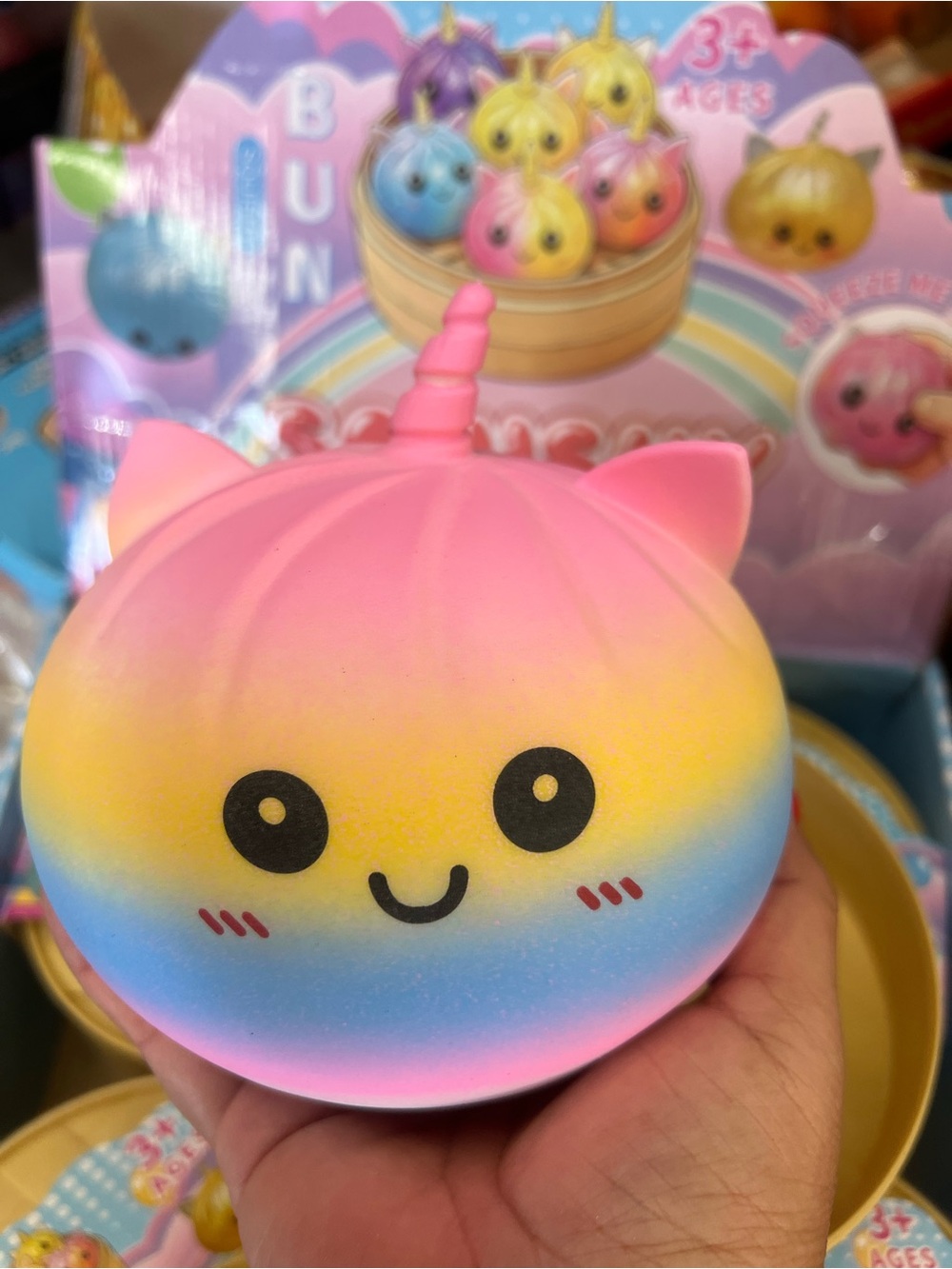 Cute Rainbow Unicorn Bun Plush Squishy - Pink Yellow Blue